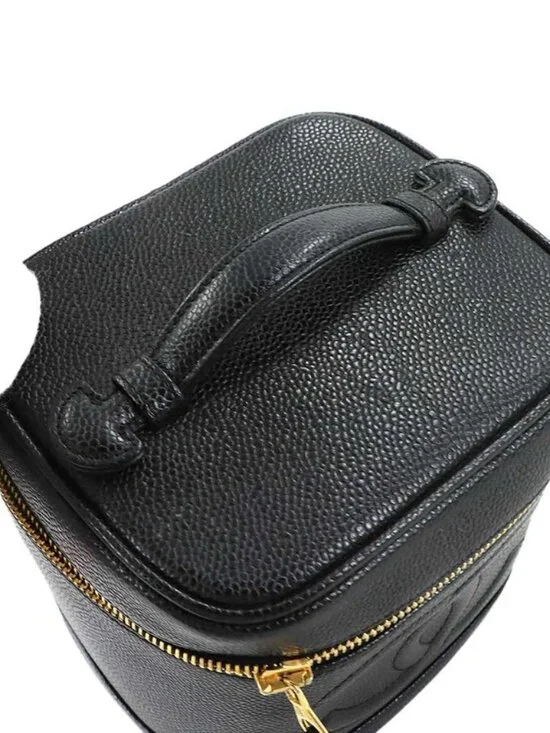 Chanel Vanity Hand Bag Caviar Leather Black CC Logo Gold - Picture 8 of 10